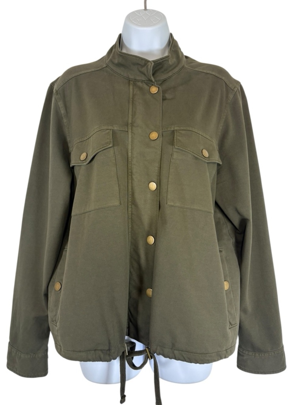 Caslon Olive Green Utility Jacket Snap Front Organic Cotton Size L